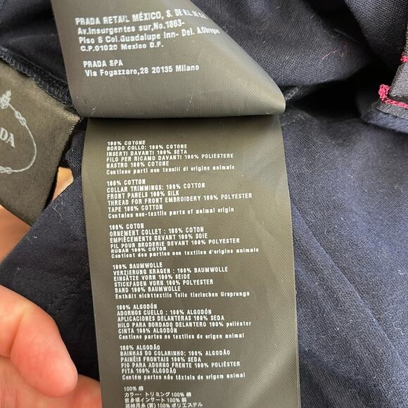 Prada Tuxedo Ruffle Tie Back Bow Cotton-Silk Luxury Designer Crewneck Tee Small - Picture 11 of 12